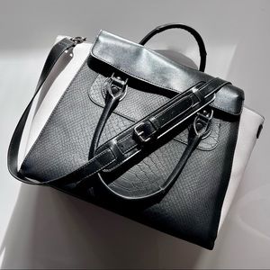 Black & White Colorblock Trapeze Satchel